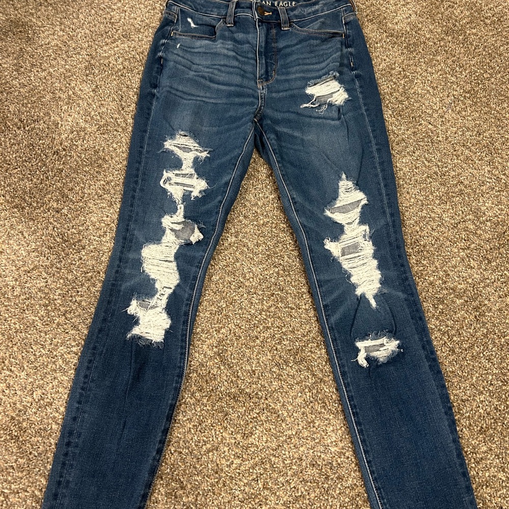 American Eagle Outfitters Women's Ripped Dark Blue Skinny Jeans